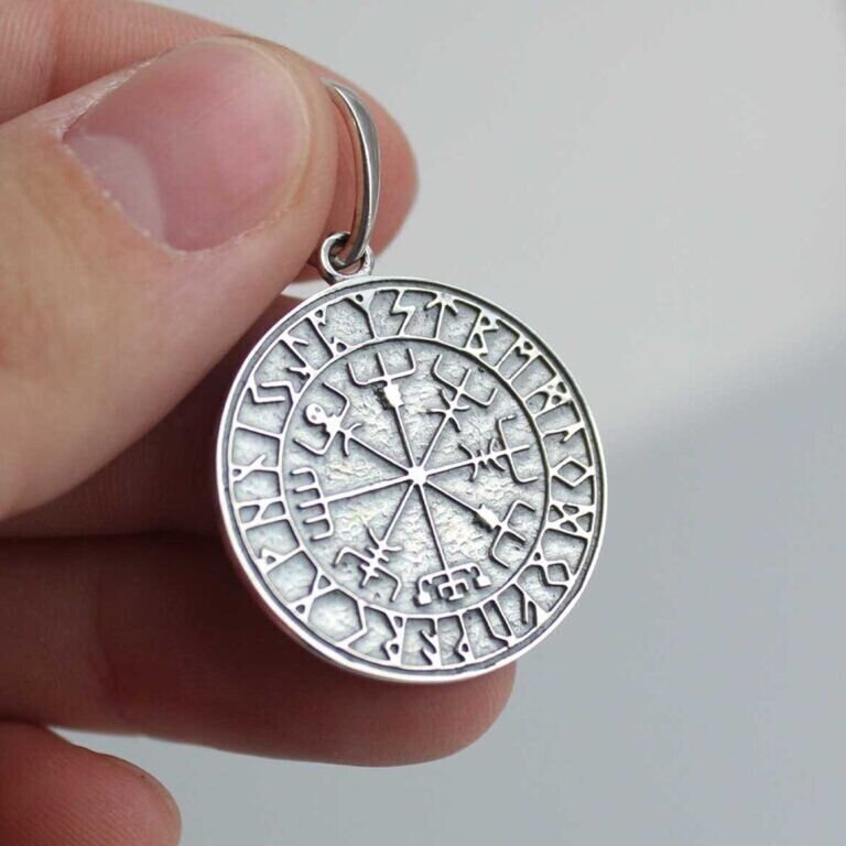 Rune Runic Compass Silver 925 Pendant Viking Rune Futark Necklace
