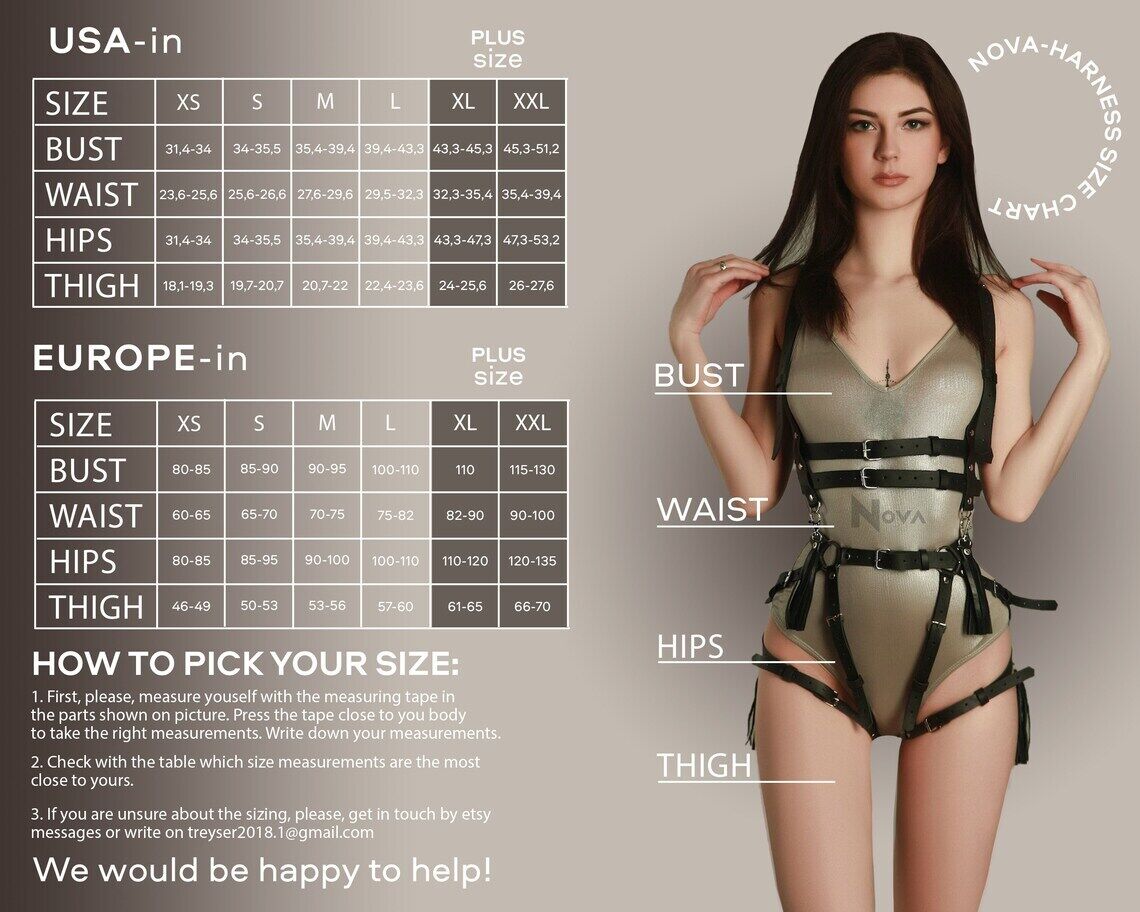 Full Body Harness Set Vegan Bodysuit Women Natural Leather Cage Chest Submission