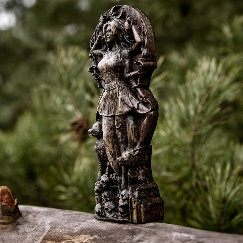 Hecate Ancient Wisdom Handcrafted Wooden Statue Greek Goddess Altar New Gift
