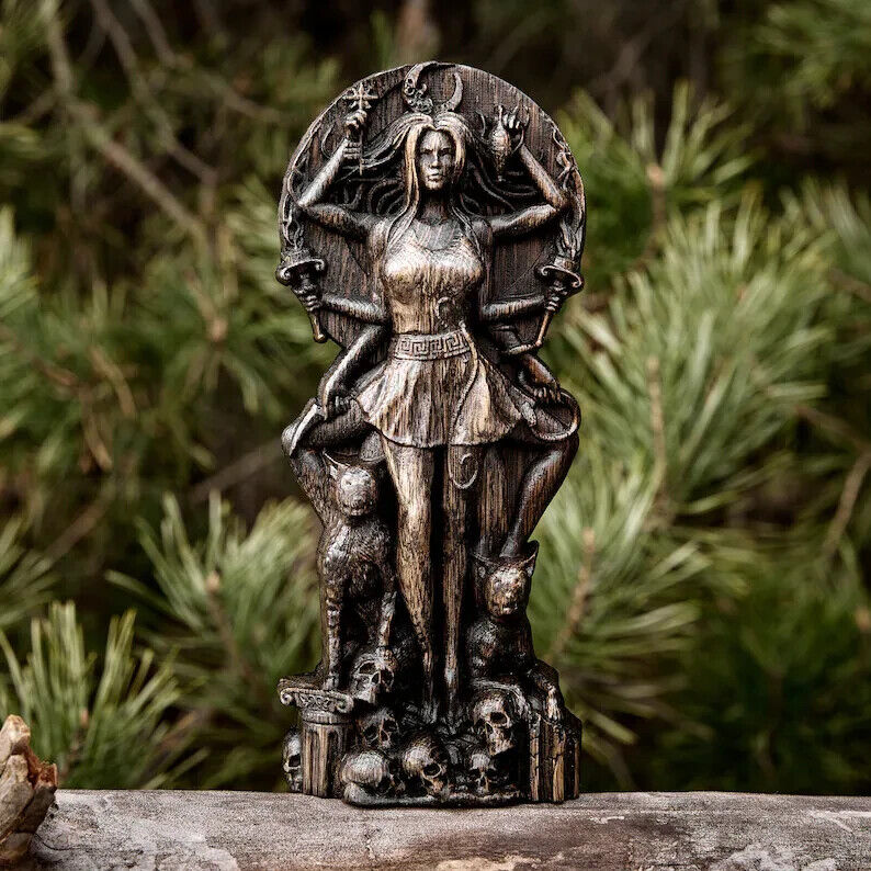 Hecate Ancient Wisdom Handcrafted Wooden Statue Greek Goddess Altar New Gift