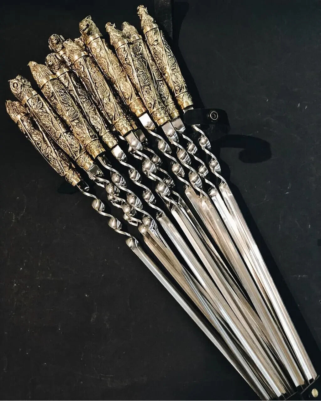 Luxury 12pcs Stainless Steel Metal Barbeque Skewer Needle BBQ Kebab Stick