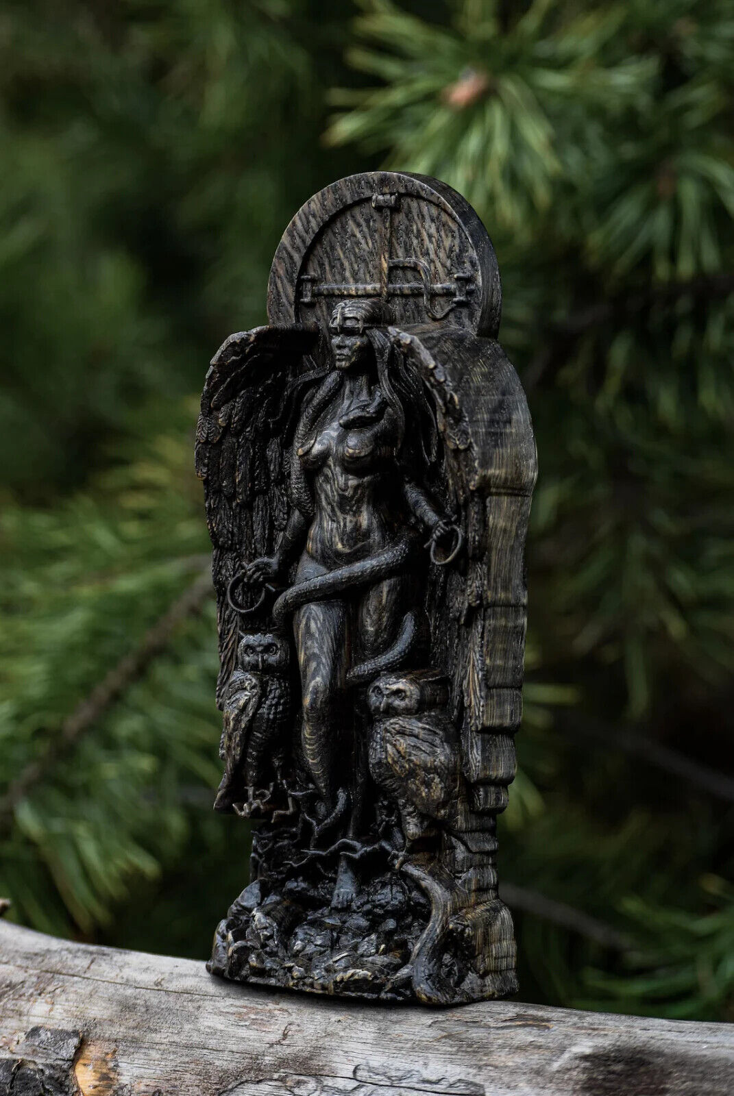 Lilith, Ishtar, Inanna Handcrafted Wooden Statue of Goddess Empowering Artwork