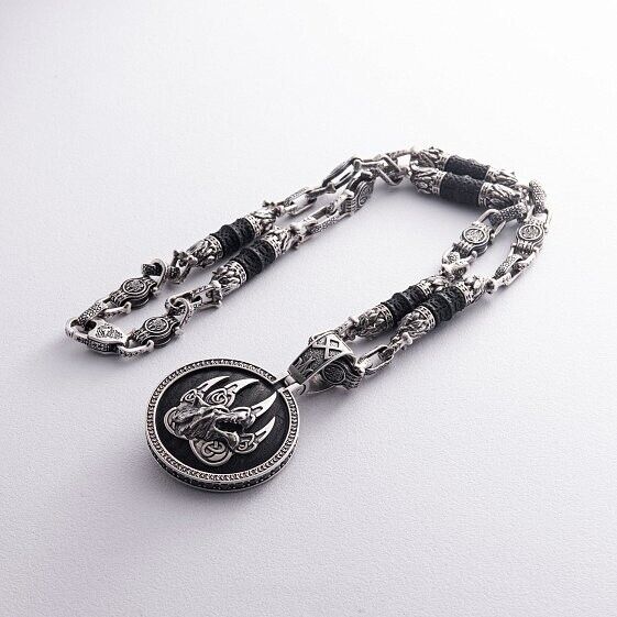 Wolf with an Ebony tree Silver 925 Pendant Necklace Style Excellent 33gr Nice
