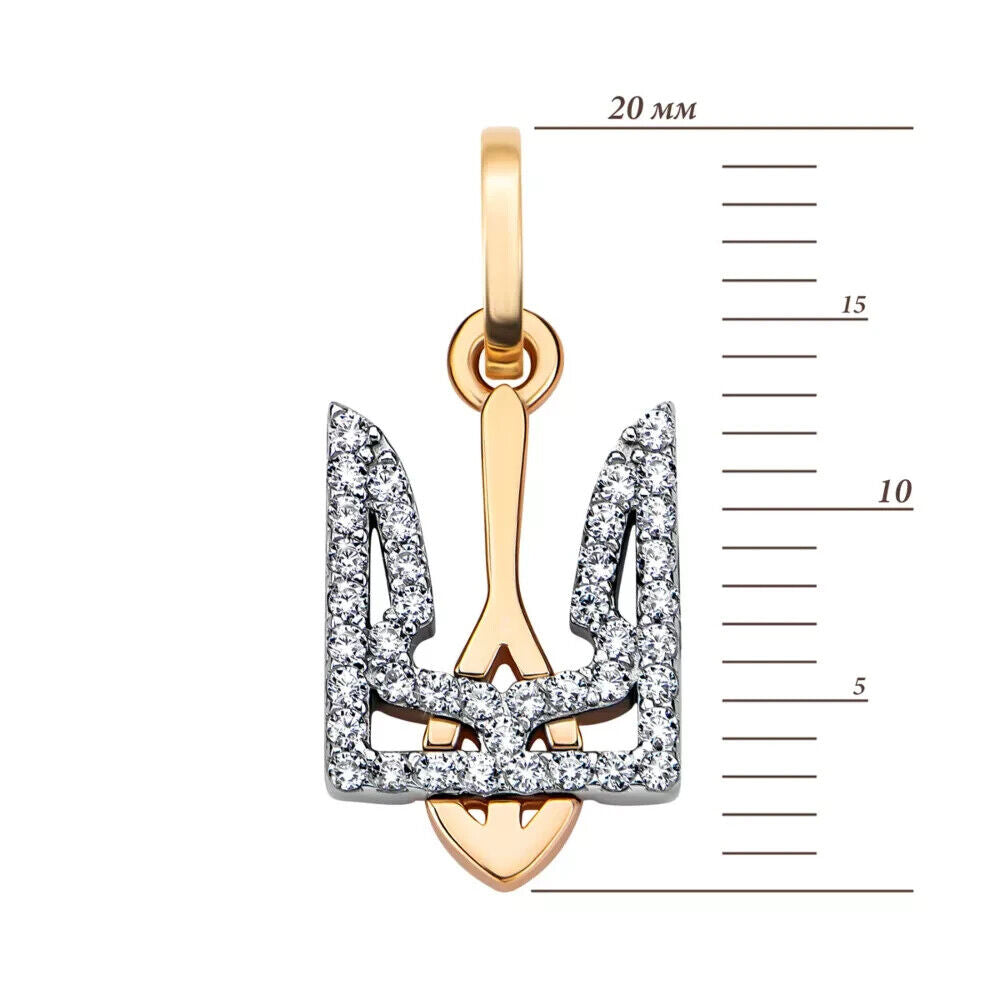 Women Pendant Ukrainian Trident Tryzub Ukraine Necklace Jewelry 14k gold (585)