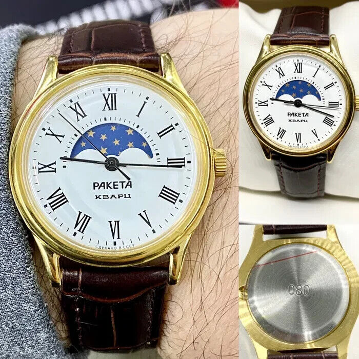 Raketa Lunnik Watch Mechanical Mens Soviet Wristwatch USSR Vintage