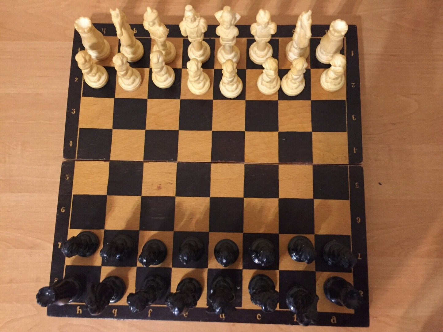 Chess set vintage plastic chessmen wooden Board Game USSR Soviet
