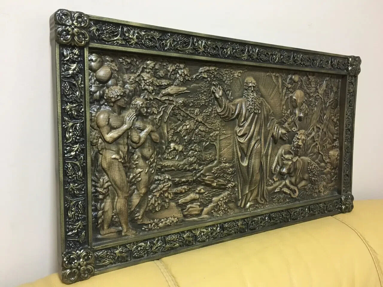 Orthodox God Adam Eve Wood Carving Picture 3D Handmade Gift Panno Wall Decor