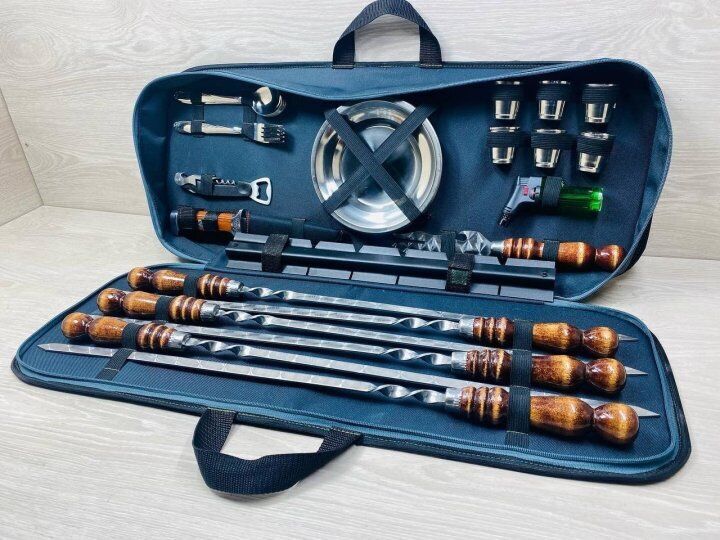 Exclusive Handmade Camping set skewers BBQ Barbecue Grill soft case NEW GIFT