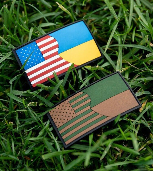 Lot of 2 - Ukraine Patch US flag + Ukrainian flag