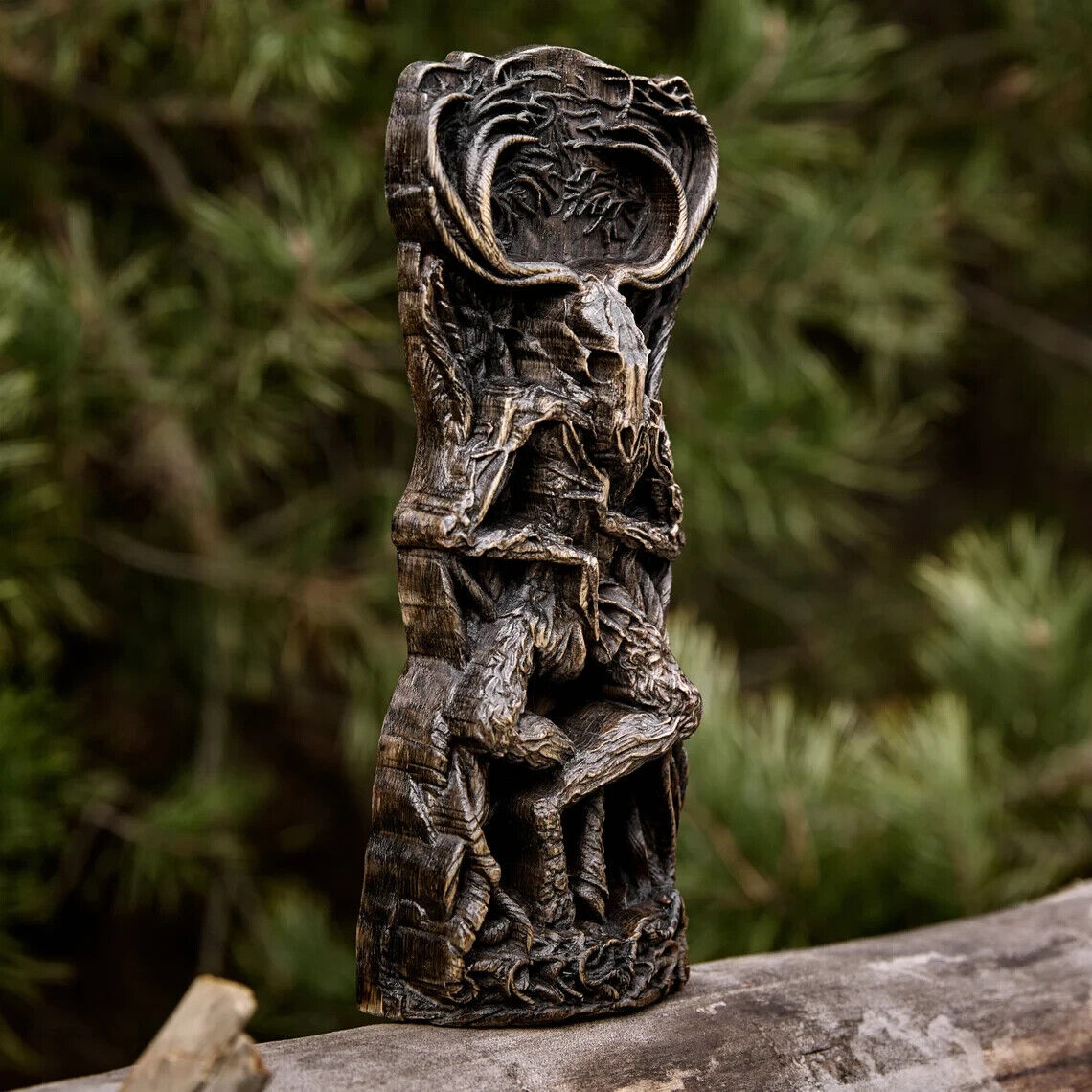 Embrace Ancient Mystique: Handcrafted Wooden Statue Wendigo Canadian Indigenous