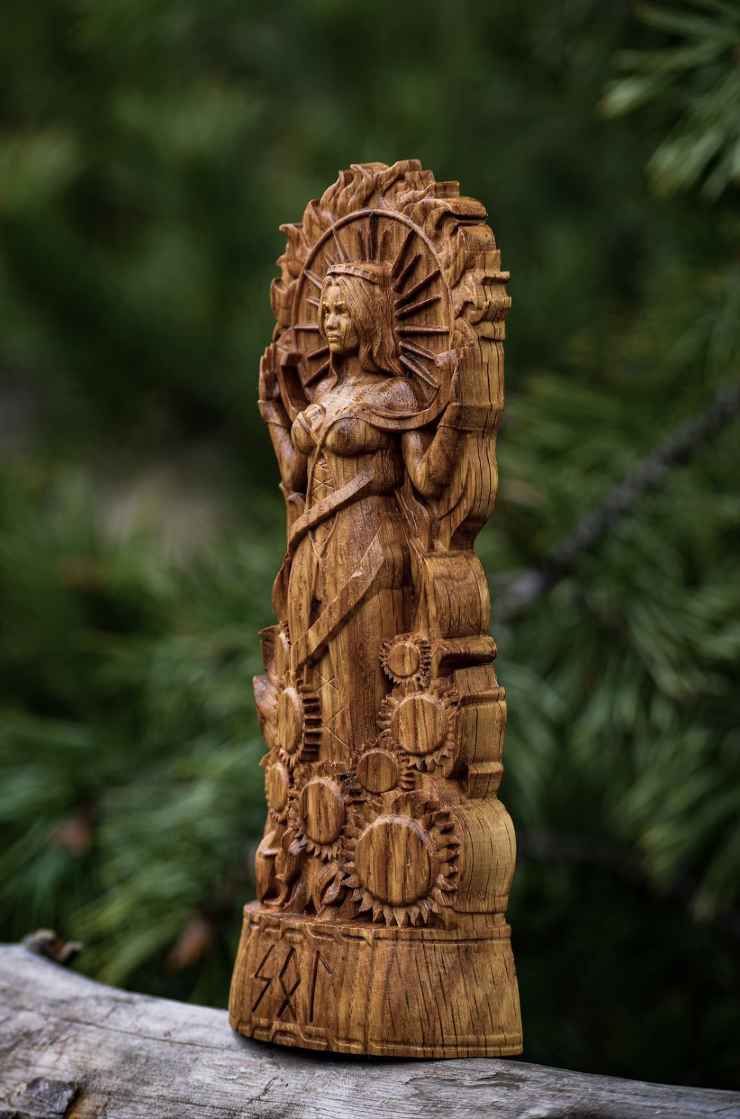 Sunna, Sol, Altar sculpture, Norse pagan Goddess statue Wood Carved Figurine New