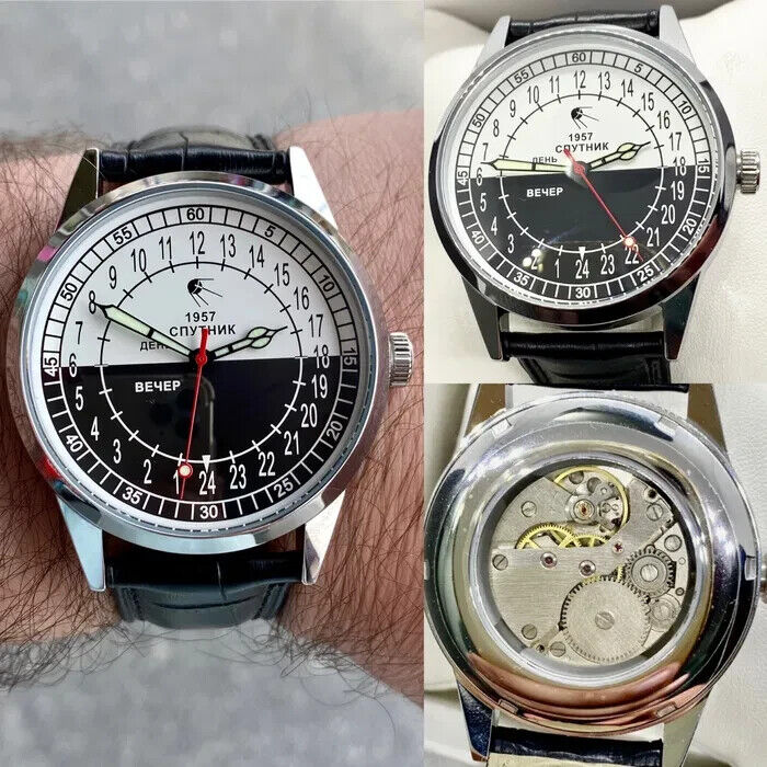 Raketa Watch 24h Mechanical Russian Mens Soviet Day Night Dial Sputnik Vintage