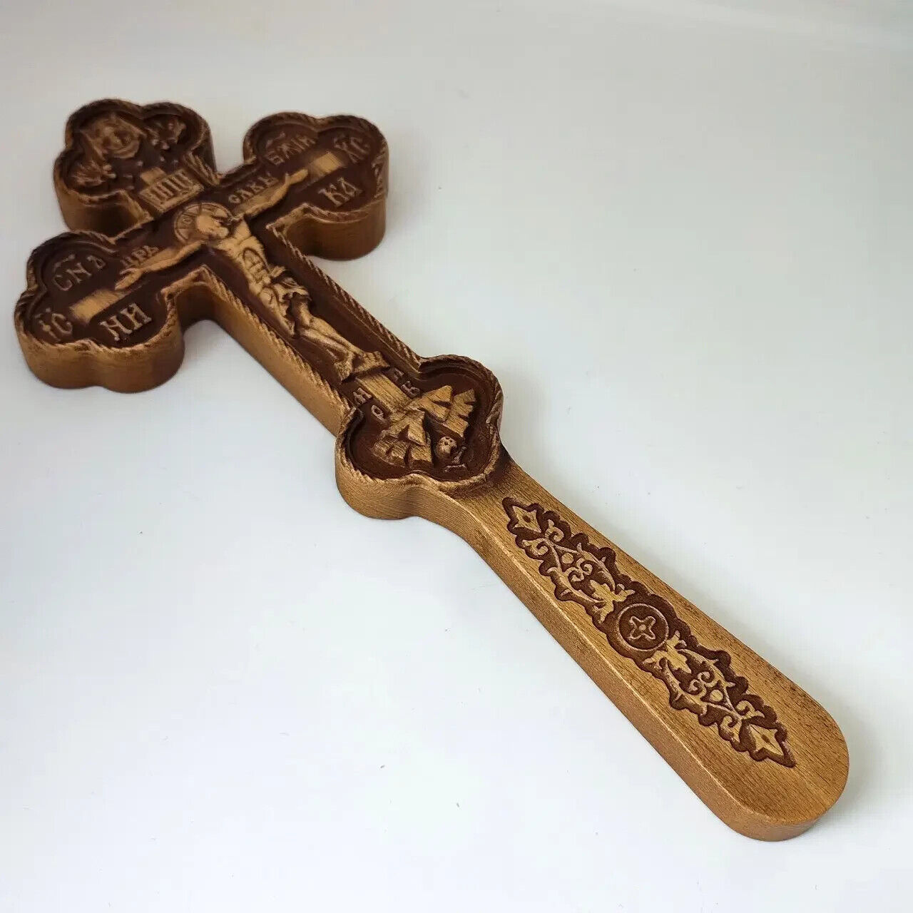 12" Wooden Cross Orthodox Carved Crucifix Jesus Christ Hand Gift Religious New