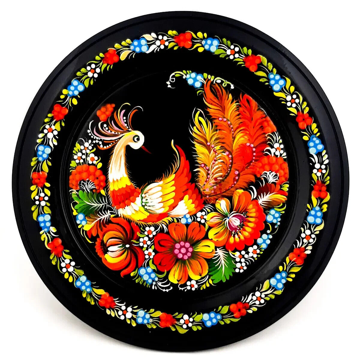 Decorative Plate Petrikovskaya painting Hand-painted Ukraine Wood (MDF)