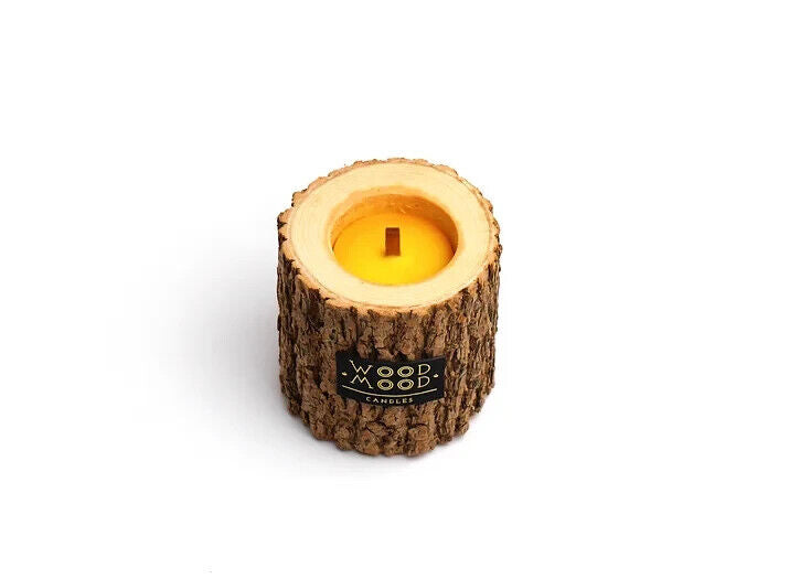 Candle in Natural Wood With Textured Bark Exclusive Gift Decor Eco-Friendly