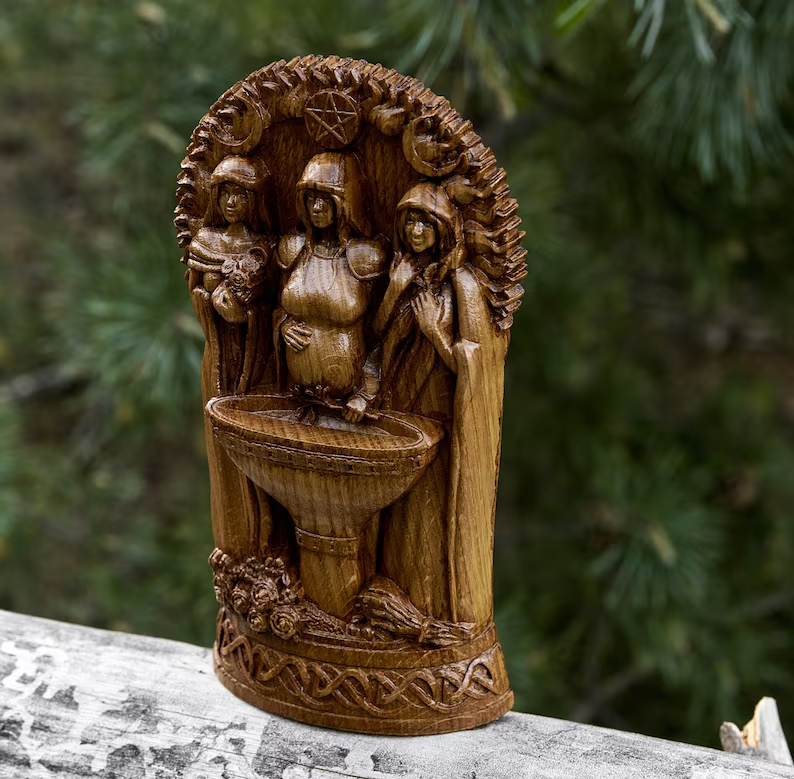Embrace Celtic Heritage Handcrafted Wooden Statue of Celtic Goddess Bridget Gift