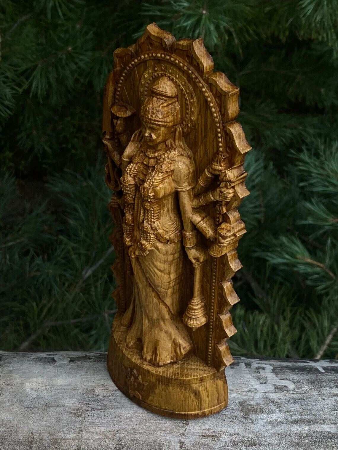 Statue of Durga, Indian, Hindu goddess Wood Carved Figurine Sculpture New Gift