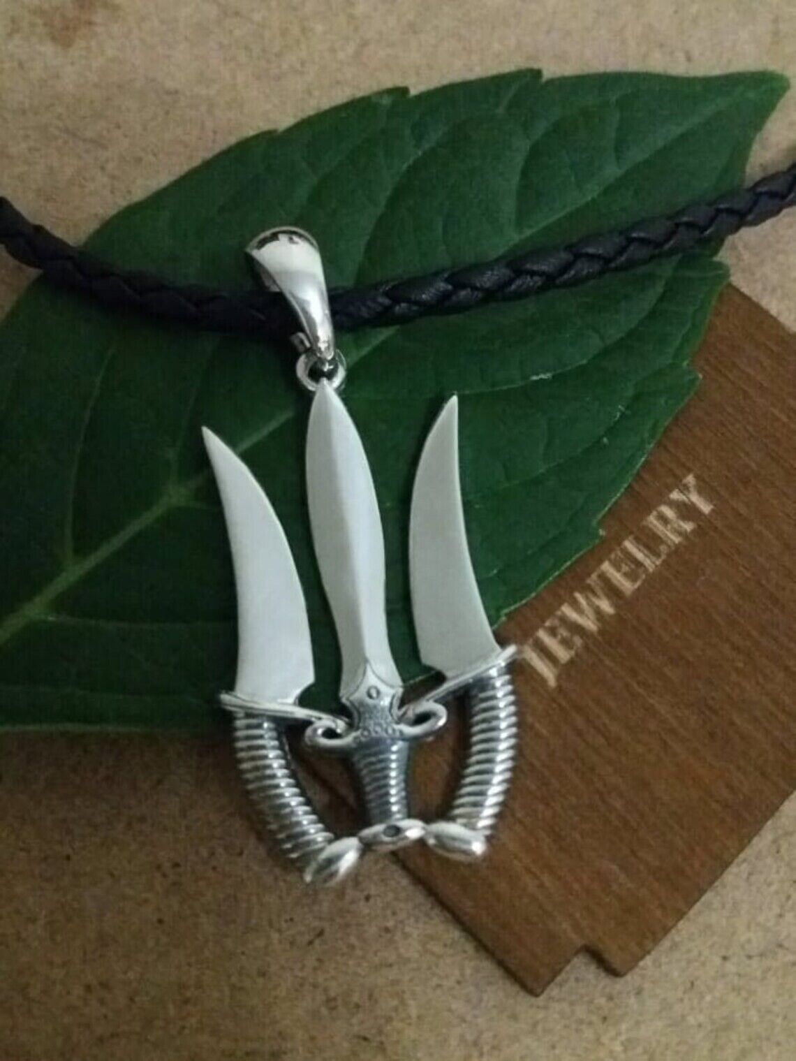 Knives Necklace Sword Pendant Ukrainian Trident Tryzub UA Sterling Silver 925