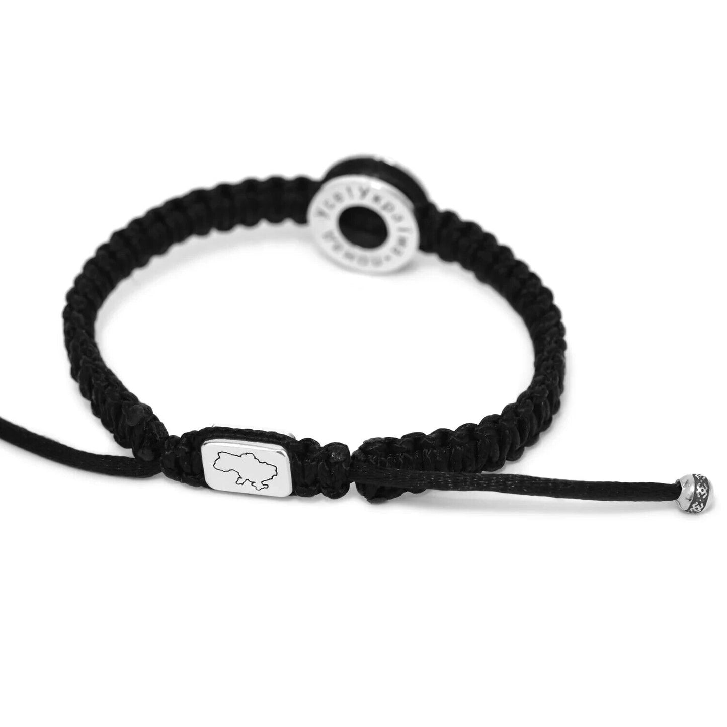 Bracelet - Silver 925 Trident Ukraine & Black Thread Тризуб України Браслет