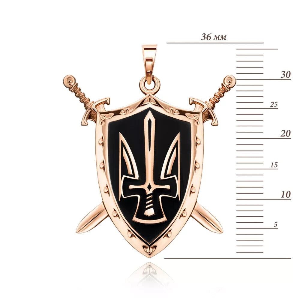 New Pendant Ukrainian Trident Тризуб Tryzub Shield Ukraine Necklace 14k gold 585