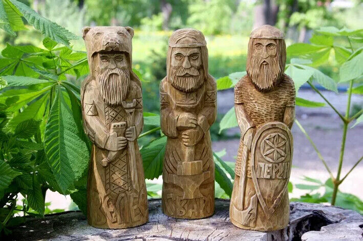10" Perun Veles Svarog - Statue Slavic God Carved Figure Wood Handmade Exclusive