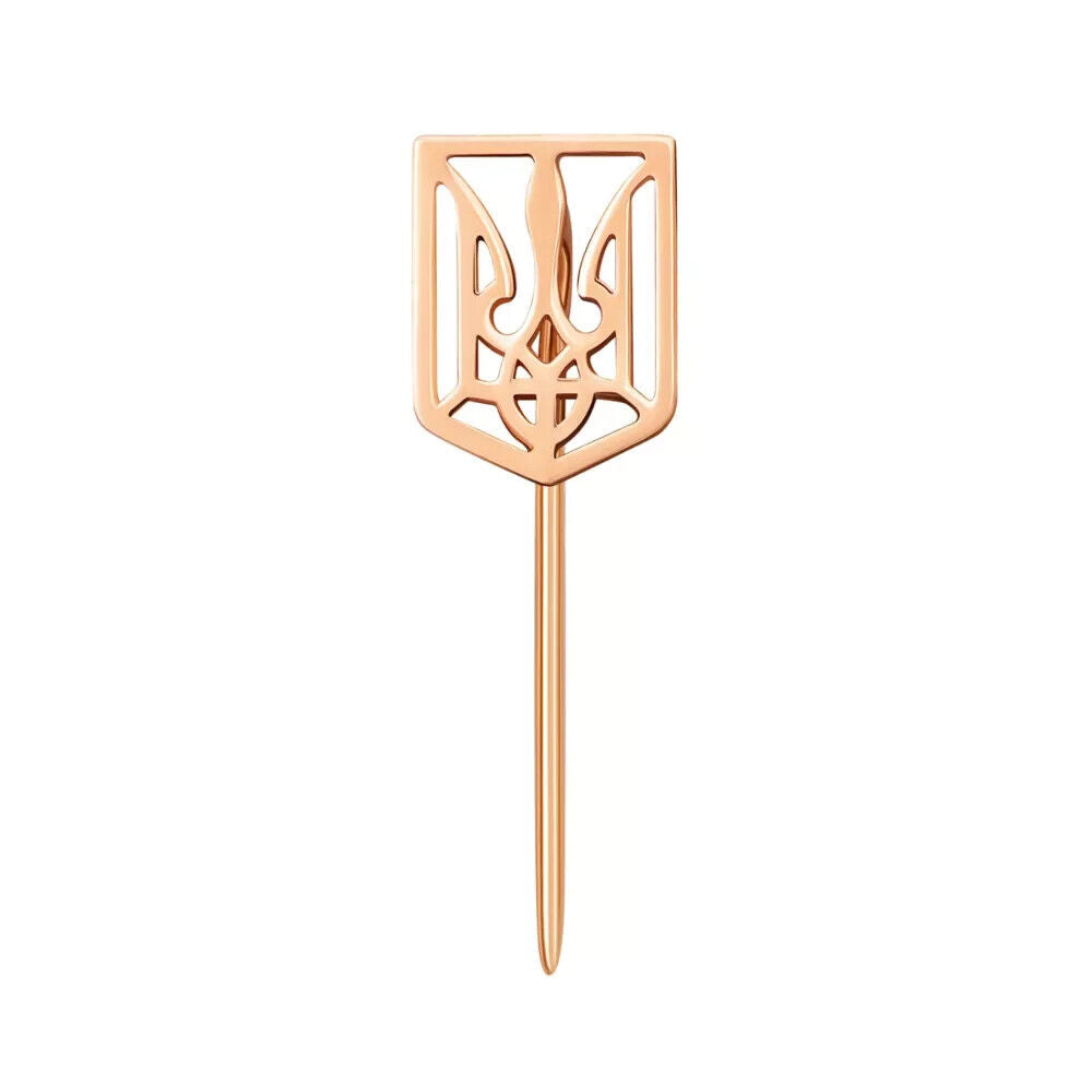 Hair Pin Brooch Ukrainian Trident Tryzub Ukraine Women Jewelry 14k gold (585)