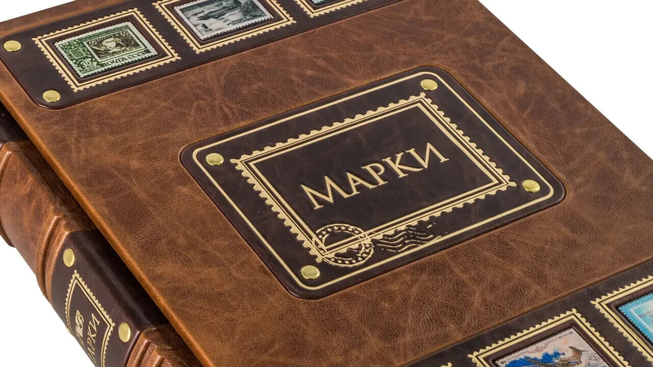 Album for Stamps Leather Exclusive Gift Марки Альбом для Марок Кожаный 23х30cm