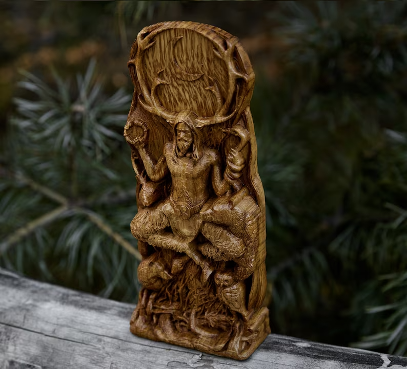 Cernunnos Cernunn Karnonos God Statue Wooden Carved Statue Sculpture New Gift