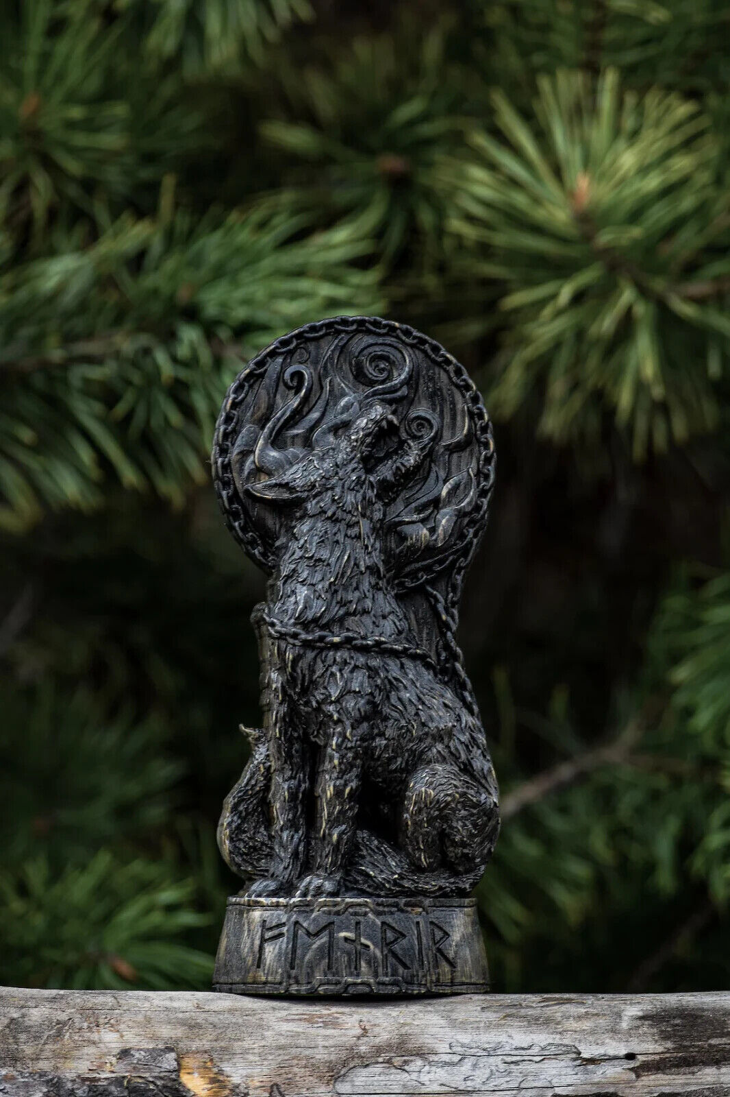 Fenrir Wolf Wooden altar statue Viking Nordic Pagan Decor Carved Figurine Gift