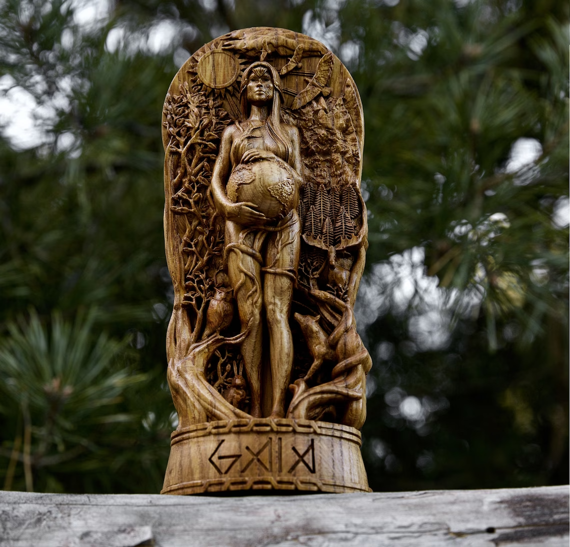 Goddess Gaia Handcrafted Wooden Statue Embrace the Divine Mother of All New Gift