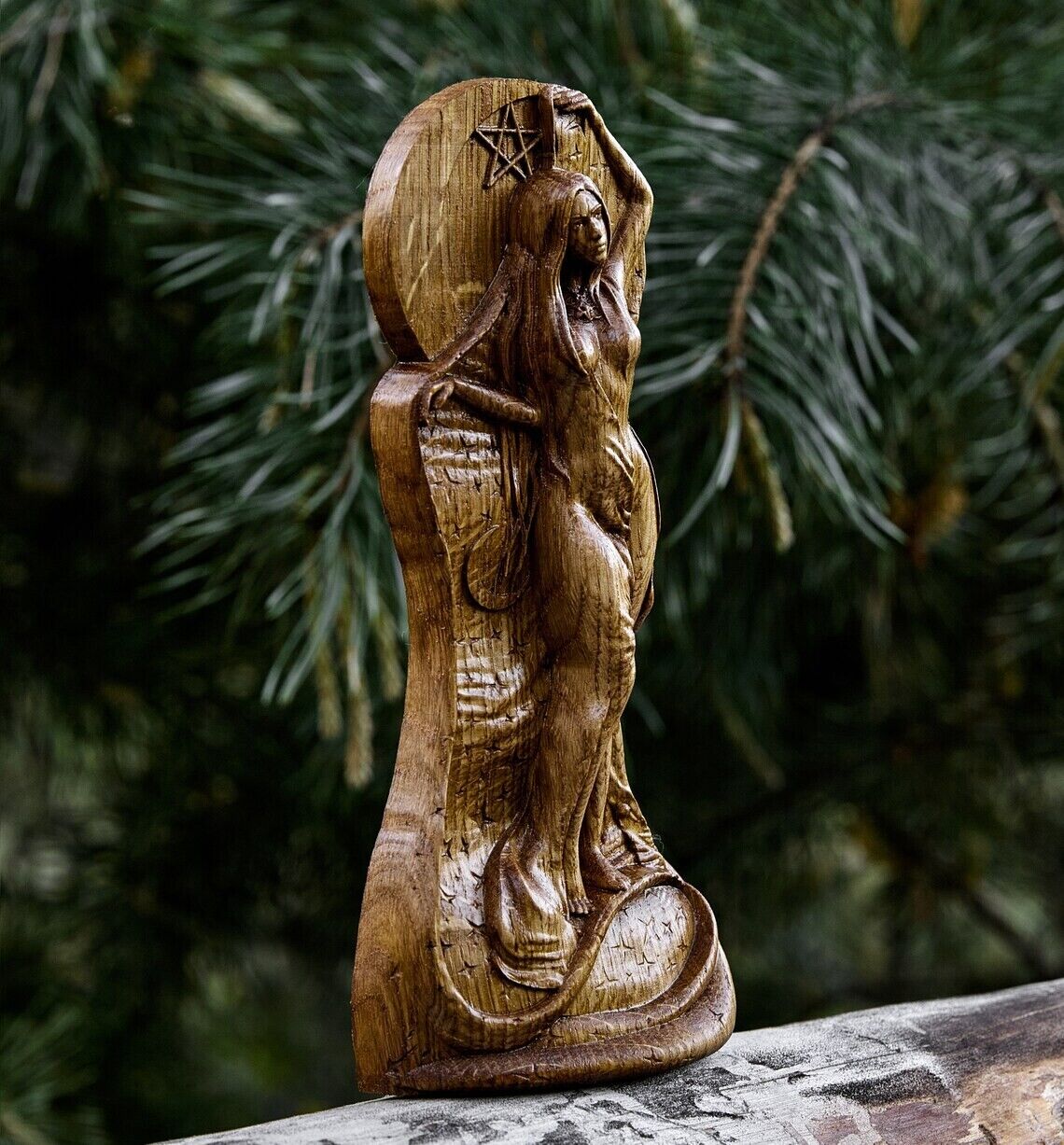 Moon Goddess, Selene Goddess, Wiccan Statue Figurine Wood God Wooden Gift New