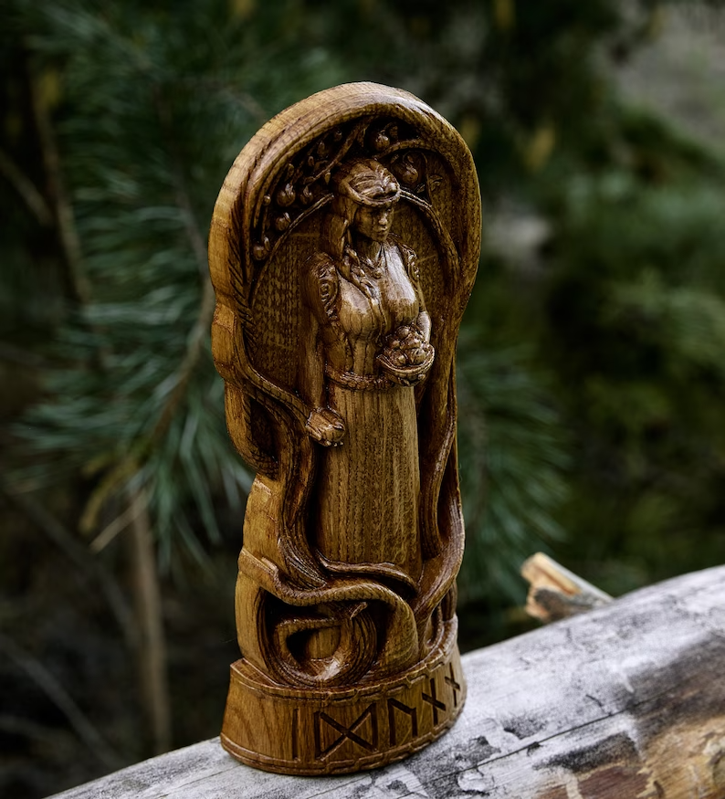 Idunna statue gothic pagan wooden figure goddess carving sculpture