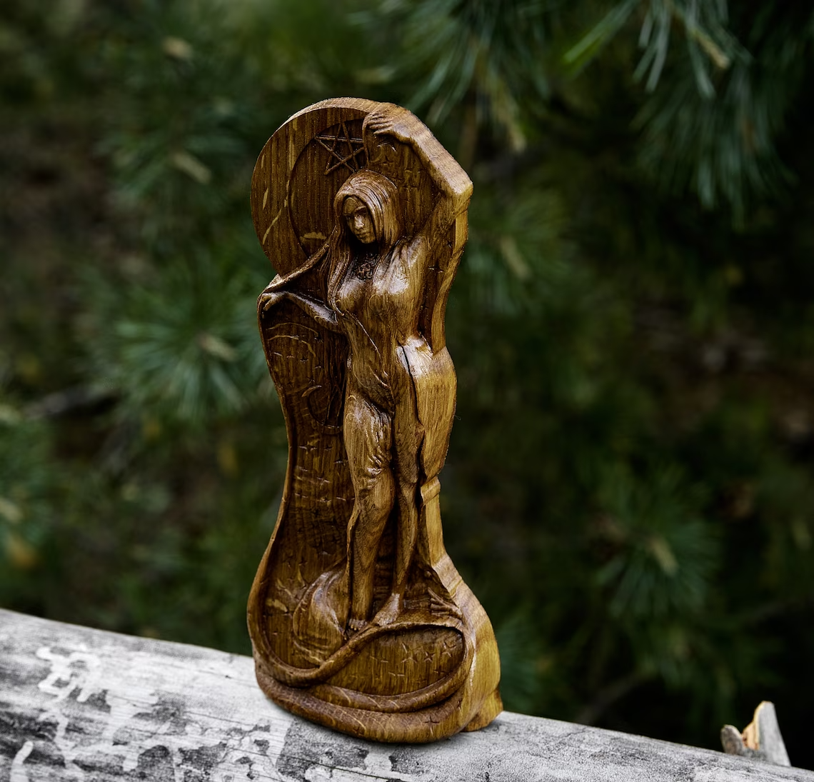 Moon Goddess, Selene Goddess, Wiccan Statue Figurine Wood God Wooden Gift New