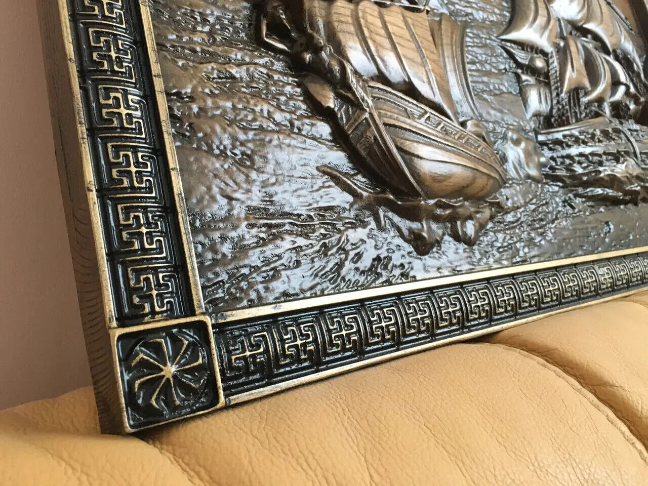 Frigate Ships Large Wood Carving Picture Sea 3D Handmade Gift Panno Wall Decor