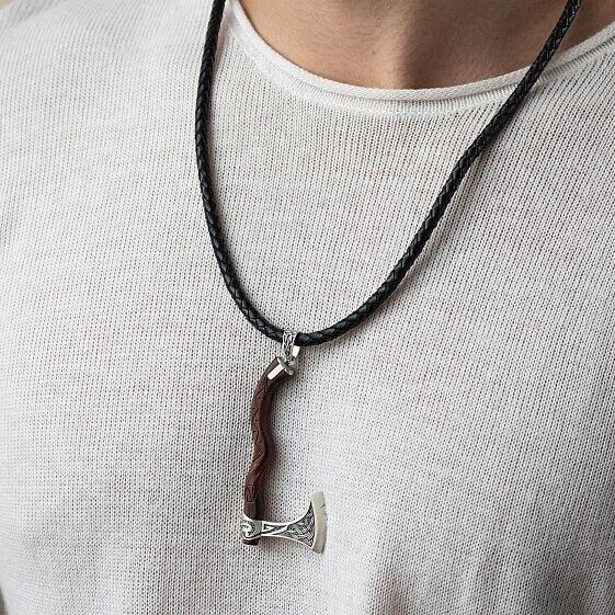 New Men's Ax Axe Viking Norse Art Necklace Fashion Pendant 16.7gr Silver 925