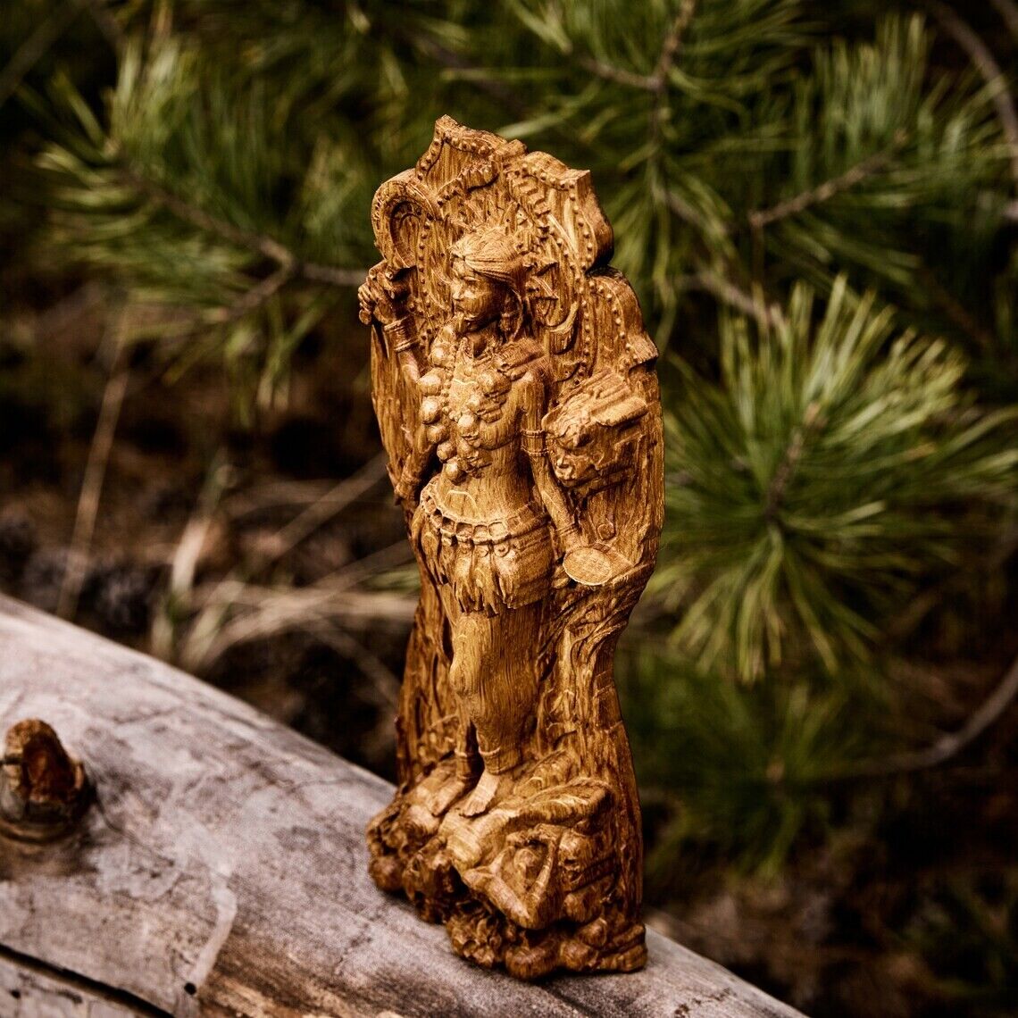Kali Statue, Indian, Hindu Goddess Figurine Wood Carved Wooden Gift New