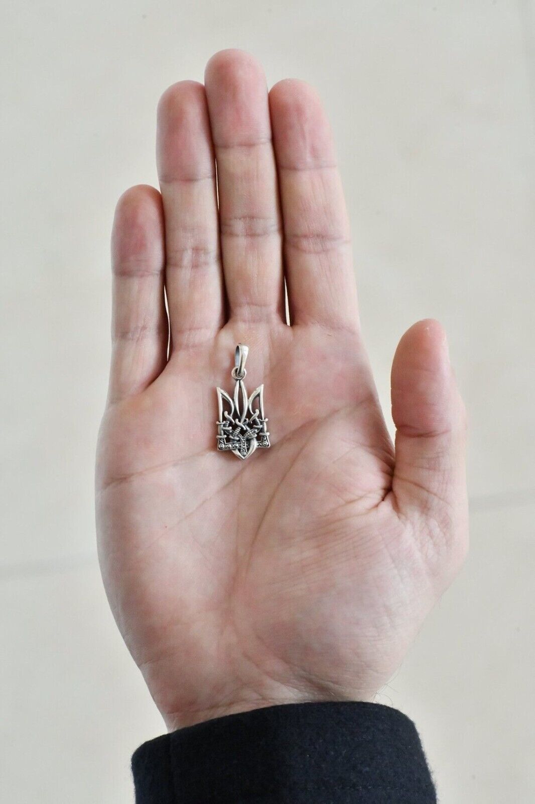 Men Tryzub Silver Pendant Ukrainian Trident Necklace Sterling UA Cord Silver 925