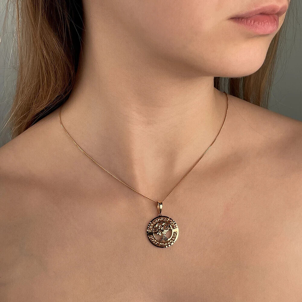 Gold Pendant Round Tree Delicate Necklace Gift Jewelry Charm 14k gold (585)