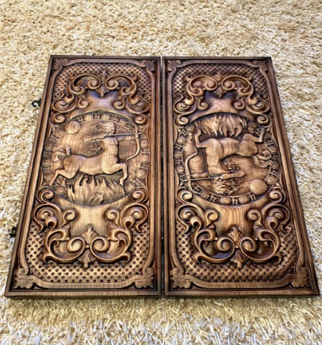 Artwork Backgammon "Sagittarius Zodiac Sign" – Handcrafted Wooden Backgammon Set (58x28cm / 22.8x11 inches)
