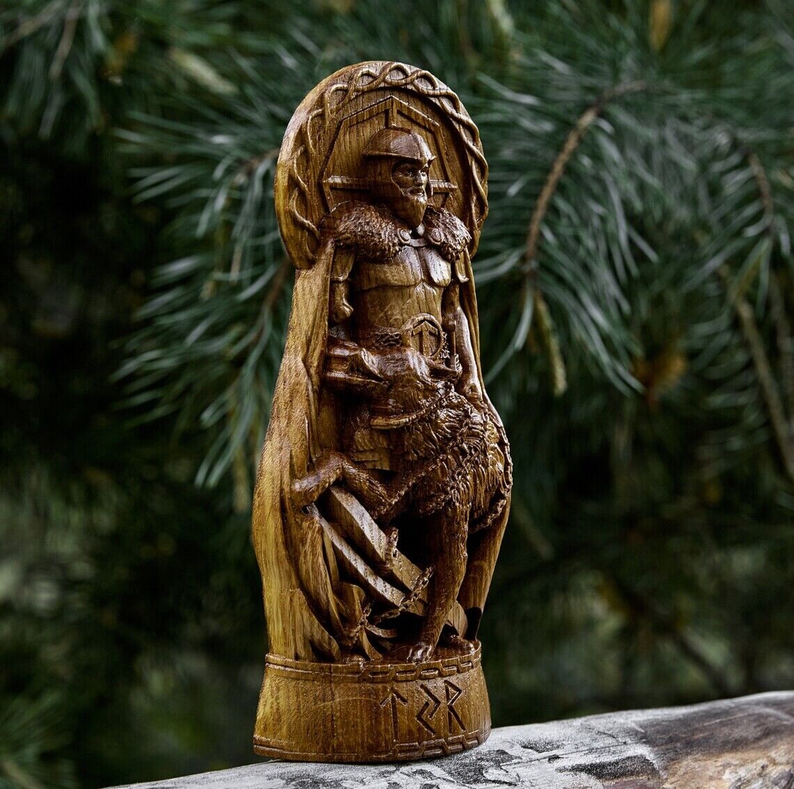 Tyr, God viking god Wood carved statue Pagan paganism, Fenrir, Odin, Wotan, Gift