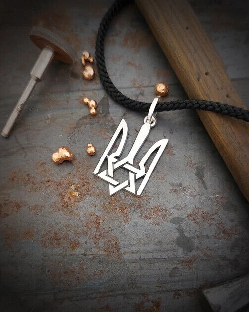 Pendant Trident & Star of David Shiled Ukraine Israel Jewish Necklace Silver 925