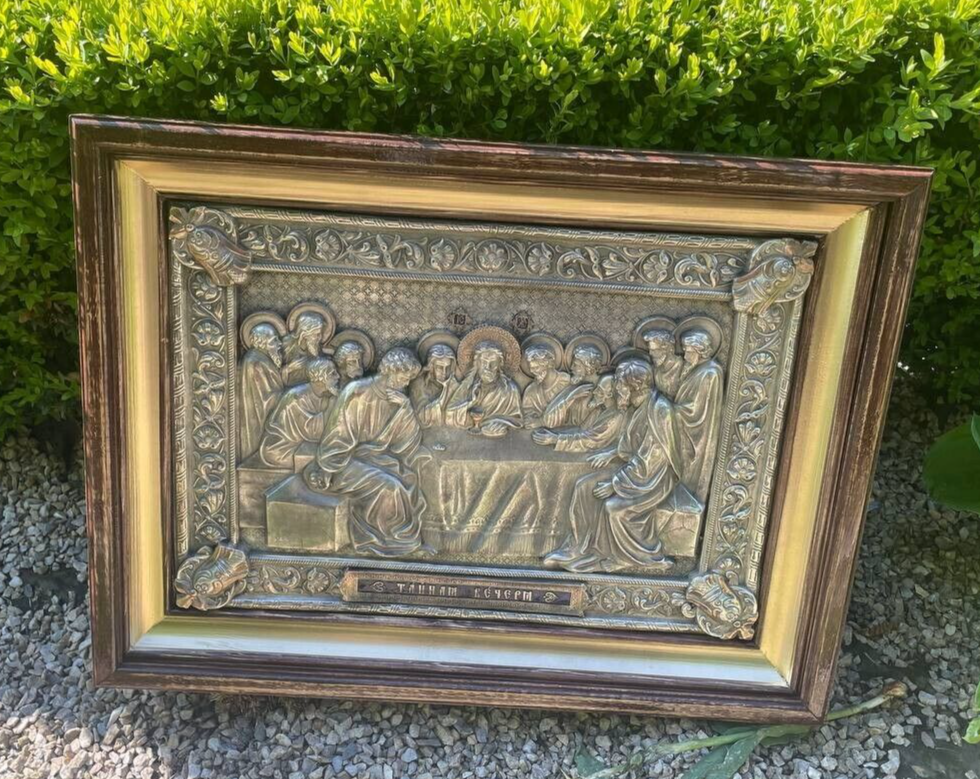 24" Last Supper Wall Icon Author's Work Religious Silver Jesus & Apostles