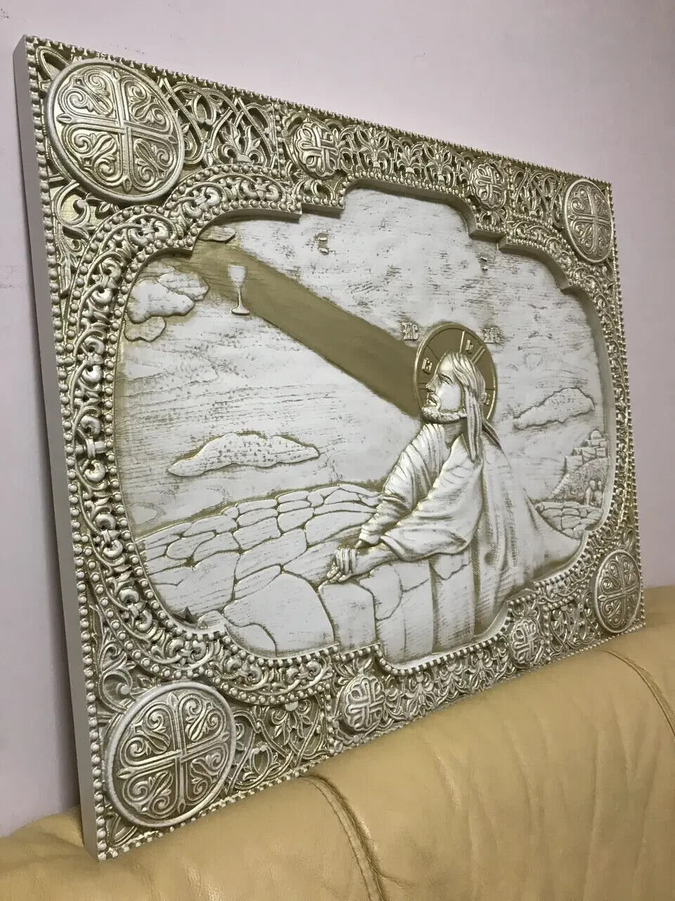 Icon Jesus Christ Prayer Wood Carving Picture 3D Orthodox Gift Panno Wall Decor