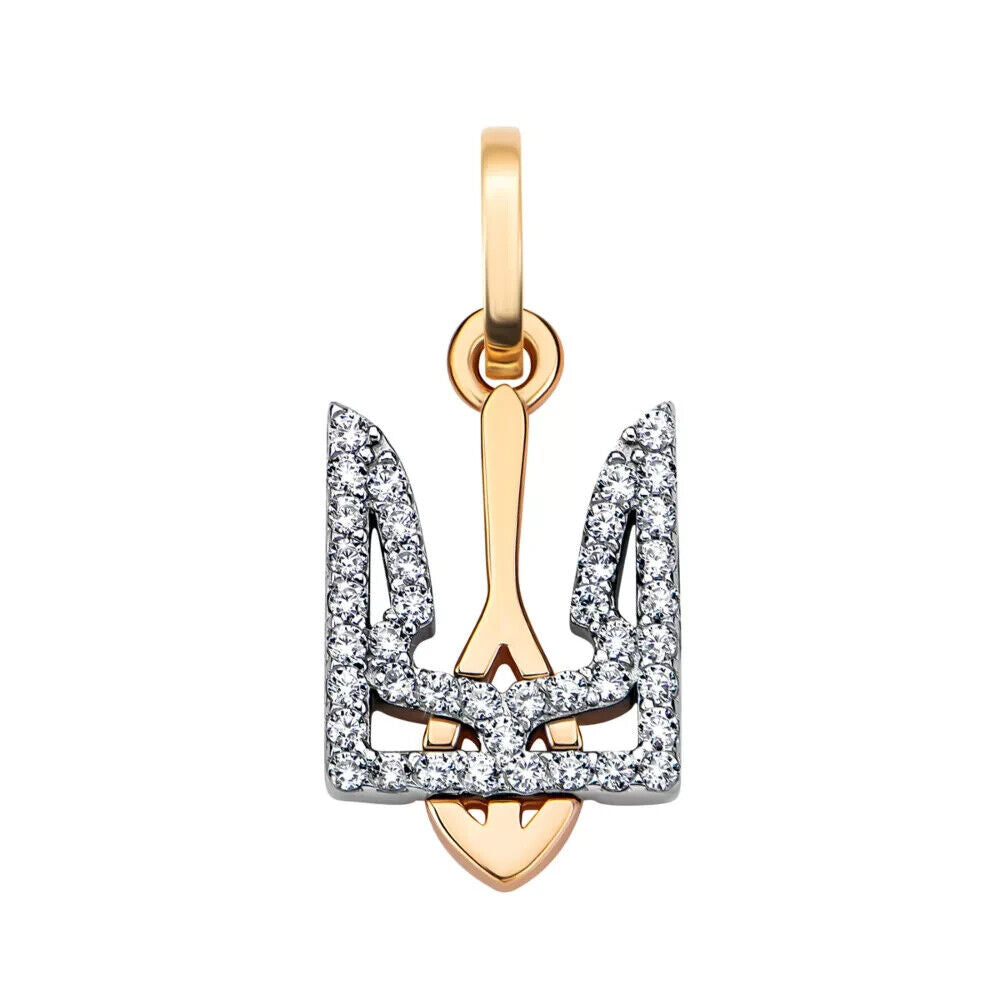 Women Pendant Ukrainian Trident Tryzub Ukraine Necklace Jewelry 14k gold (585)
