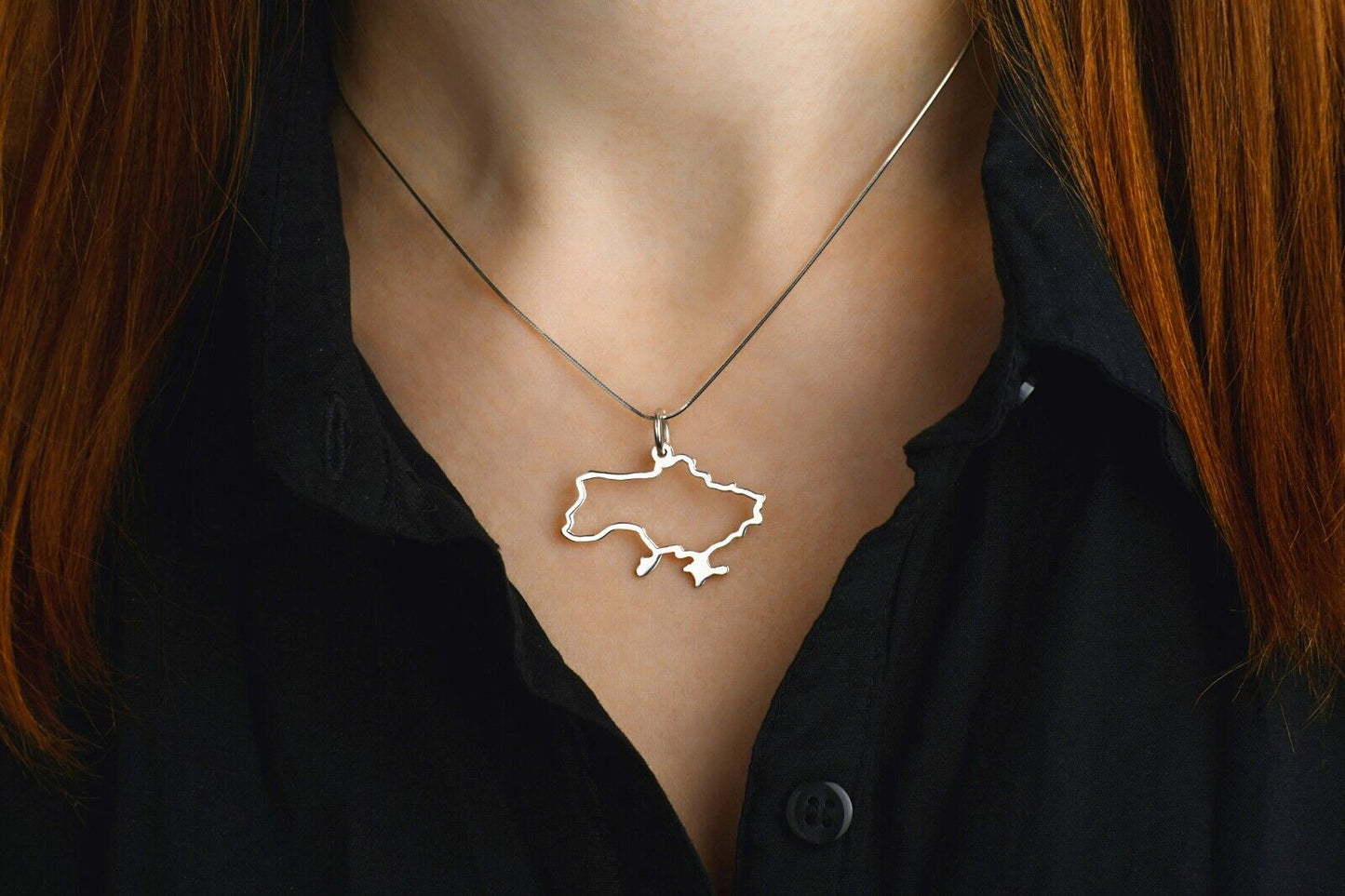 Silver pendant " Ukraine Map " 925 ° | Silver Emblem Ukrainian Trident Necklace