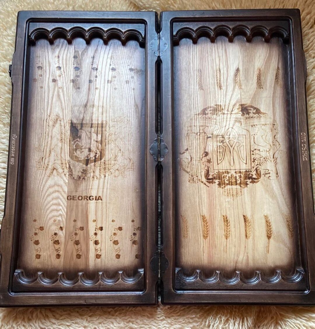Artwork Backgammon "Ukraine & Georgia" – A Handcrafted Wooden Tribute to Friendship and Tradition (58x28cm / 22.8x11 inches)