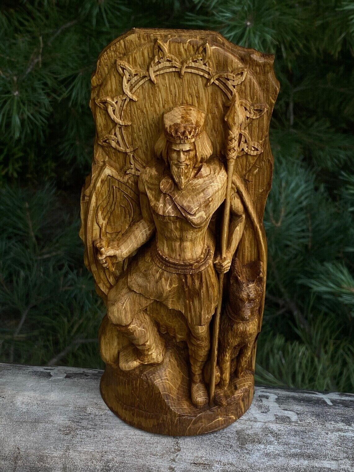 Exclusive statue - God Lugh Wood carved Figurine Wooden Artwork altar New Gift