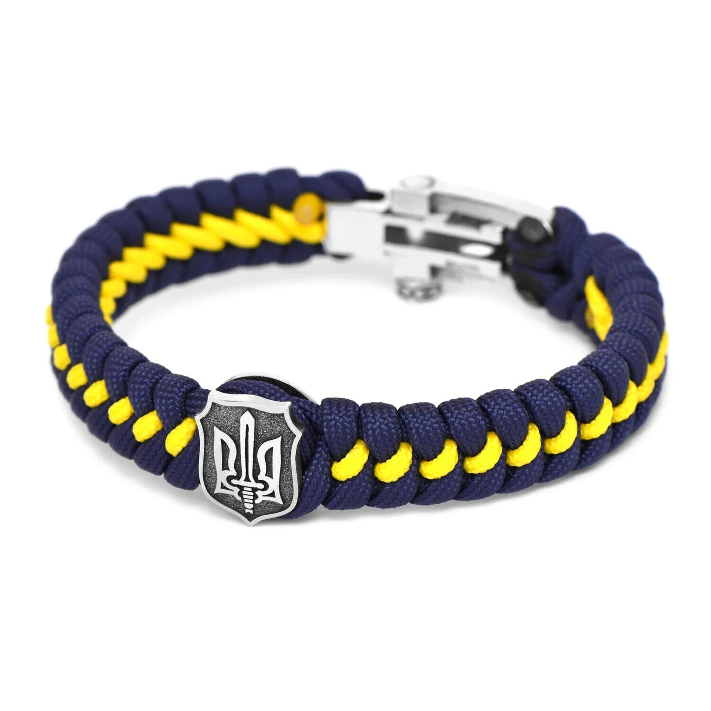 Bracelet - Silver 925 Trident Ukraine & Yellow Blue Thread Тризуб України