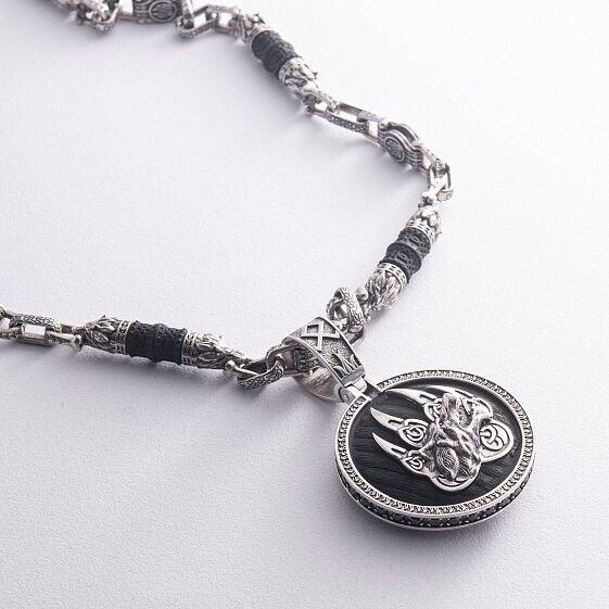 Wolf with an Ebony tree Silver 925 Pendant Necklace Style Excellent 33gr Nice