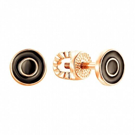 Earrings Ukrainian Women Nice Black Symbol Round Jewelry Charm 14k gold (585)